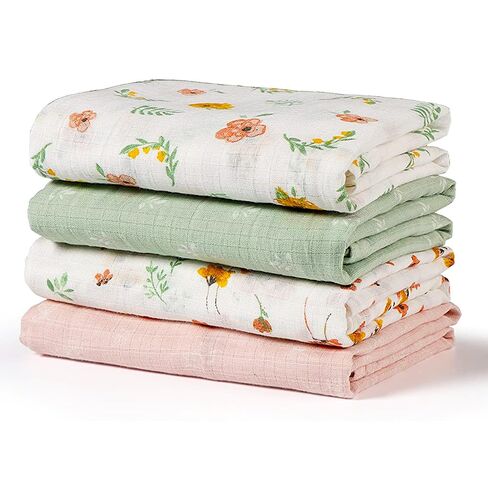 Softan Swaddle Blankets for Baby Girls & Boys Gift, Large 47X47 inches Receiving Blankets for Newborn,4 Pack Flowers and Butterflies in Saudi Arabia