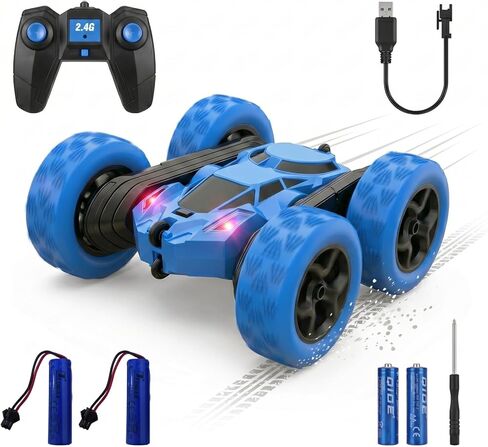 RC Car 2.4GHz 360° Spin Off-Road Stunt Vehicle with 2 Rechargeable Batteries + USB Charging Cable, Full Terrain Remote Control Truck for Kids in Saudi Arabia