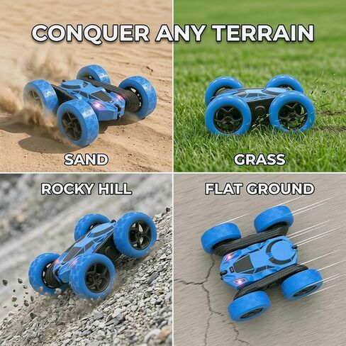 RC Car 2.4GHz 360° Spin Off-Road Stunt Vehicle with 2 Rechargeable Batteries + USB Charging Cable, Full Terrain Remote Control Truck for Kids in Saudi Arabia