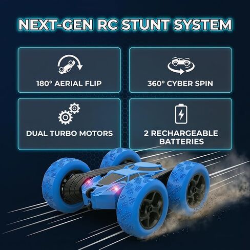 RC Car 2.4GHz 360° Spin Off-Road Stunt Vehicle with 2 Rechargeable Batteries + USB Charging Cable, Full Terrain Remote Control Truck for Kids in Saudi Arabia