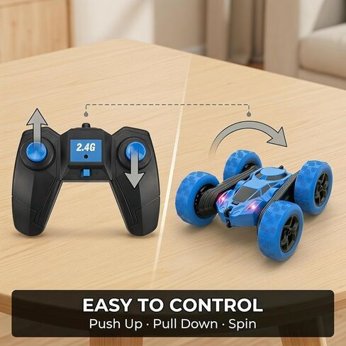 RC Car 2.4GHz 360° Spin Off-Road Stunt Vehicle with 2 Rechargeable Batteries + USB Charging Cable, Full Terrain Remote Control Truck for Kids in Saudi Arabia