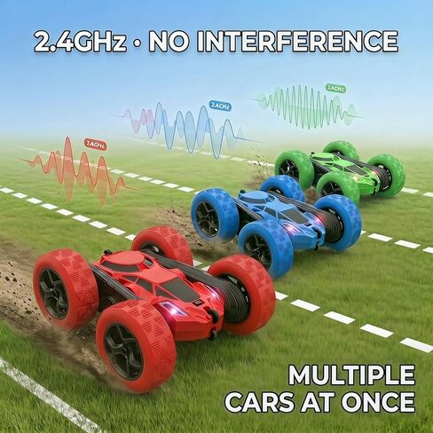 RC Car 2.4GHz 360° Spin Off-Road Stunt Vehicle with 2 Rechargeable Batteries + USB Charging Cable, Full Terrain Remote Control Truck for Kids in Saudi Arabia