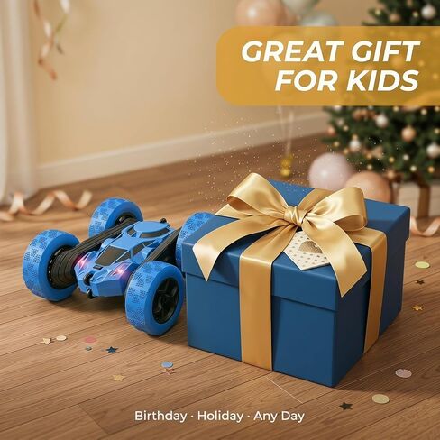 RC Car 2.4GHz 360° Spin Off-Road Stunt Vehicle with 2 Rechargeable Batteries + USB Charging Cable, Full Terrain Remote Control Truck for Kids in Saudi Arabia