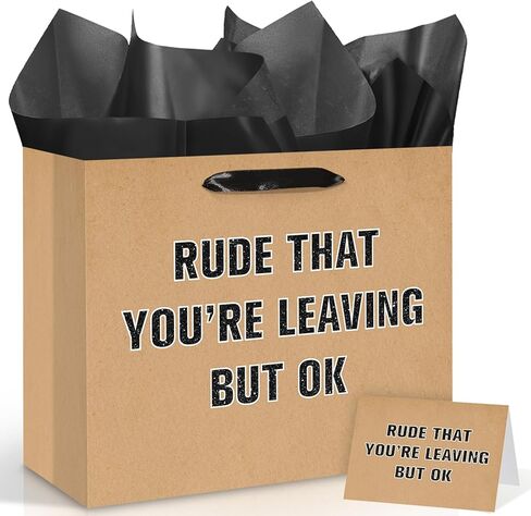 Wauprant Funny Coworker Leaving Gift Bag with Wrapping Tissue Paper & Card Large Rude That You're Leaving But Ok Wrap Bag Going Away Farewell Party Supplies for Women Men Retirement Goodbye New Job in Kuwait