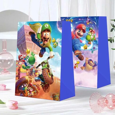 12 PCS of latest Mario-themed party gift bags. Made of kraft paper and equipped with handles, they are perfect for holding candies, snacks, etc. They are suitable for various festivals and birthday parties. in Saudi Arabia