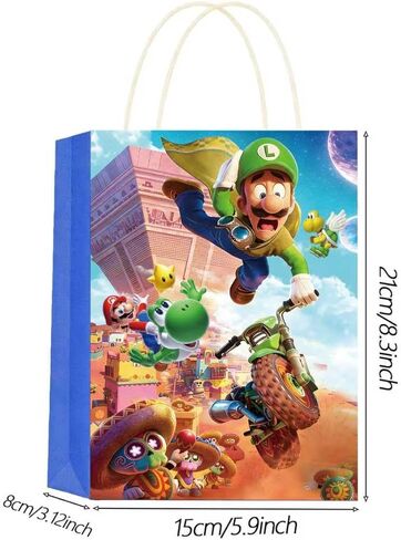 12 PCS of latest Mario-themed party gift bags. Made of kraft paper and equipped with handles, they are perfect for holding candies, snacks, etc. They are suitable for various festivals and birthday parties. in Saudi Arabia