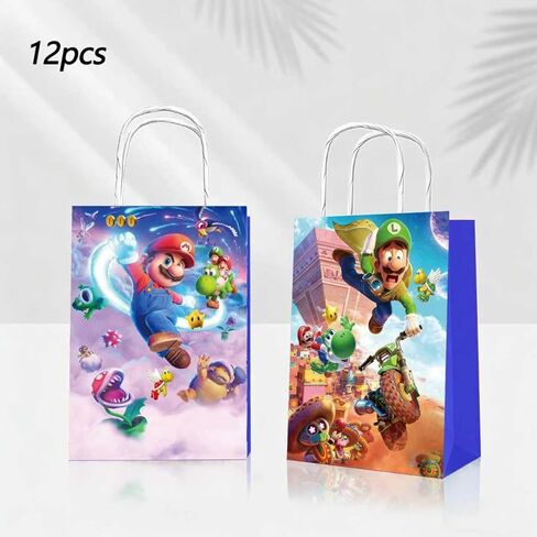 12 PCS of latest Mario-themed party gift bags. Made of kraft paper and equipped with handles, they are perfect for holding candies, snacks, etc. They are suitable for various festivals and birthday parties. in Saudi Arabia
