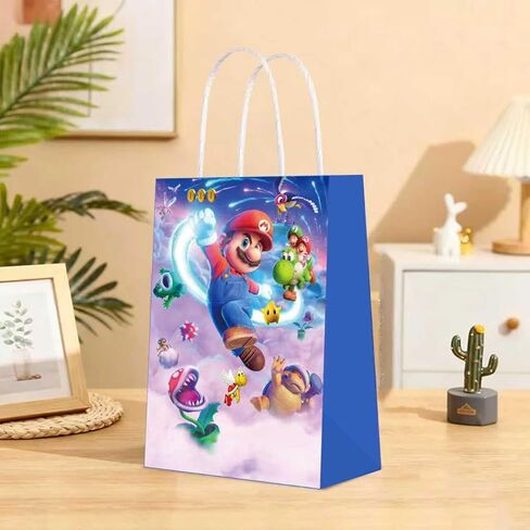 12 PCS of latest Mario-themed party gift bags. Made of kraft paper and equipped with handles, they are perfect for holding candies, snacks, etc. They are suitable for various festivals and birthday parties. in Saudi Arabia