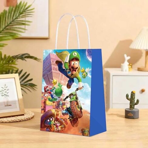 12 PCS of latest Mario-themed party gift bags. Made of kraft paper and equipped with handles, they are perfect for holding candies, snacks, etc. They are suitable for various festivals and birthday parties. in Saudi Arabia