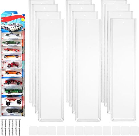 12 Pack Clear Display Case for Packaged Model Cars Toy Car Storage Organizer Wall Mount-Holds up to 120 Cars Model Car Display Cases Display Shelf Rack Compatible with Hot Wheels, 16.7"x4.4" in Kuwait