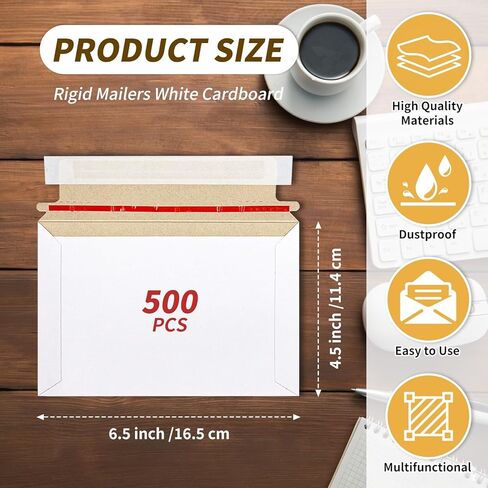 500 Pack 6.5 x 4.5 Inch Rigid Mailers Self Seal Cardboard Protective Flat Card Shipping Envelopes Bulk for Document CD Photo White in Saudi Arabia