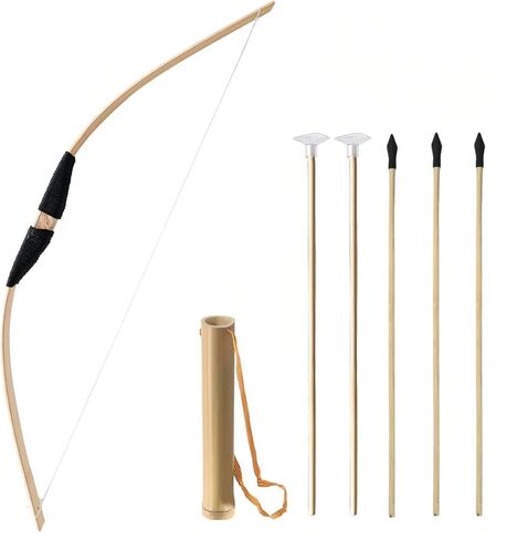 Bow and Arrow Set, Wooden Archery Set, Youth Bow and Arrow Set for 15, Cosplay Costume Prop Bow & Arrow with 1 Bamboo Quivers and 5 Targets in Saudi Arabia