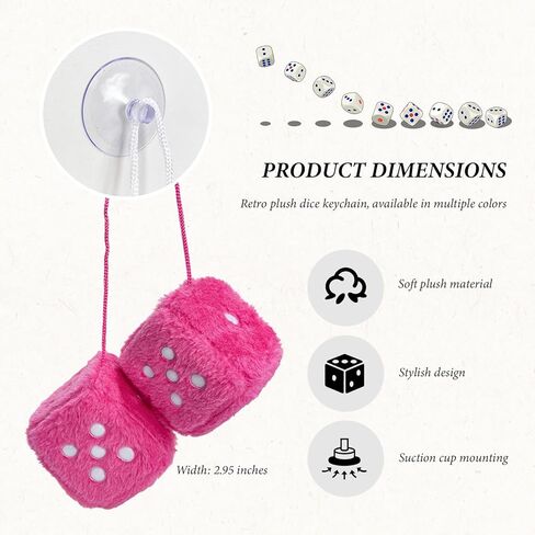 Pair Fuzzy Plush Dice for Car, 3 Inch Retro Square Car Mirror Pendant Hanging Decoration with Dots, Adorable Rearview Mirror Plush Dice Interior Decorative Accessories (Rose Red) in Saudi Arabia