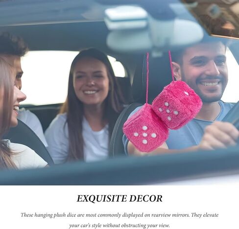 Pair Fuzzy Plush Dice for Car, 3 Inch Retro Square Car Mirror Pendant Hanging Decoration with Dots, Adorable Rearview Mirror Plush Dice Interior Decorative Accessories (Rose Red) in Saudi Arabia