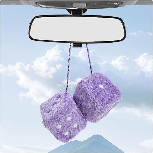 Pair Fuzzy Plush Dice for Car, 3 Inch Retro Square Car Mirror Pendant Hanging Decoration with Dots, Adorable Rearview Mirror Plush Dice Interior Decorative Accessories (Rose Red) in Saudi Arabia