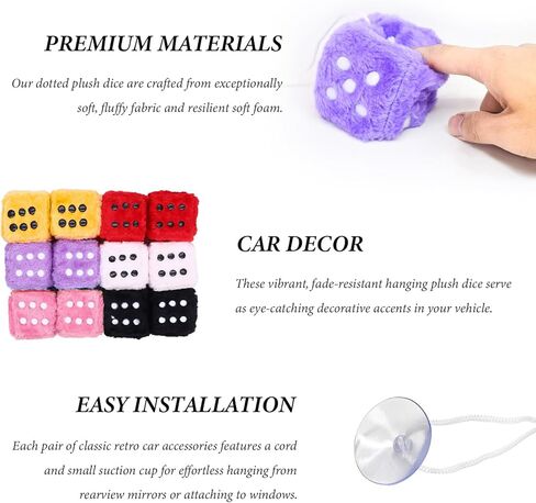 Pair Fuzzy Plush Dice for Car, 3 Inch Retro Square Car Mirror Pendant Hanging Decoration with Dots, Adorable Rearview Mirror Plush Dice Interior Decorative Accessories (Rose Red) in Saudi Arabia