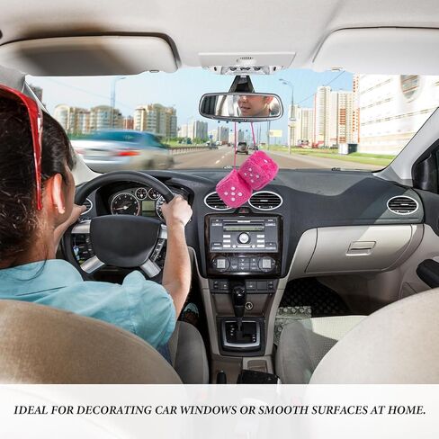 Pair Fuzzy Plush Dice for Car, 3 Inch Retro Square Car Mirror Pendant Hanging Decoration with Dots, Adorable Rearview Mirror Plush Dice Interior Decorative Accessories (Rose Red) in Saudi Arabia