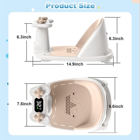 Baby Bath Seat for Babies 6 Months & Up - Bathtub Seats for Babies Sitting Up, Non-Slip,Smart Real-Time Temperature& 4 Suction Cups(Grey) in Saudi Arabia