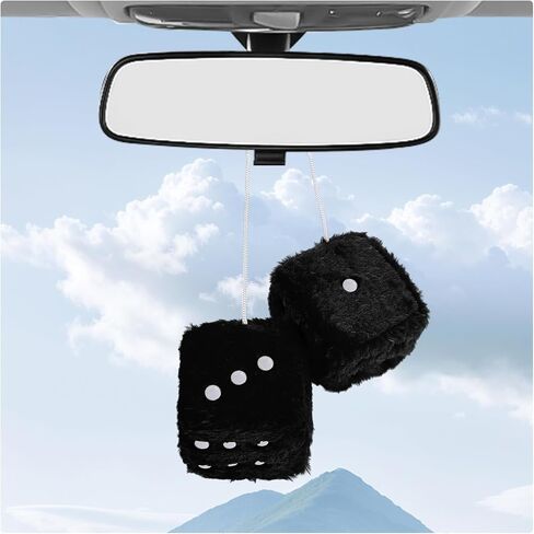 Pair Fuzzy Plush Dice for Car, 3 Inch Retro Square Car Mirror Pendant Hanging Decoration with Dots, Adorable Rearview Mirror Plush Dice Interior Decorative Accessories (Rose Red) in Saudi Arabia