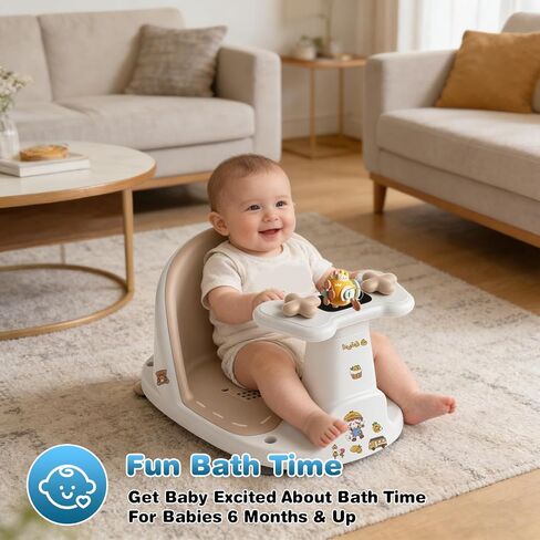 Baby Bath Seat for Babies 6 Months & Up - Bathtub Seats for Babies Sitting Up, Non-Slip,Smart Real-Time Temperature& 4 Suction Cups(Grey) in Saudi Arabia