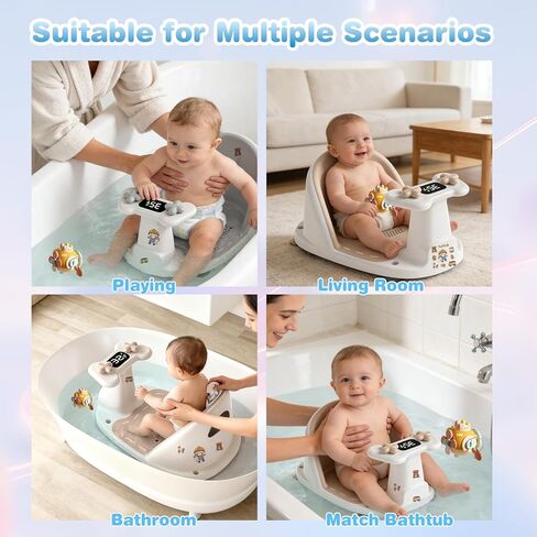 Baby Bath Seat for Babies 6 Months & Up - Bathtub Seats for Babies Sitting Up, Non-Slip,Smart Real-Time Temperature& 4 Suction Cups(Grey) in Saudi Arabia
