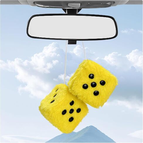 Pair Fuzzy Plush Dice for Car, 3 Inch Retro Square Car Mirror Pendant Hanging Decoration with Dots, Adorable Rearview Mirror Plush Dice Interior Decorative Accessories (Rose Red) in Saudi Arabia