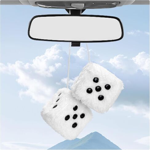 Pair Fuzzy Plush Dice for Car, 3 Inch Retro Square Car Mirror Pendant Hanging Decoration with Dots, Adorable Rearview Mirror Plush Dice Interior Decorative Accessories (Rose Red) in Saudi Arabia