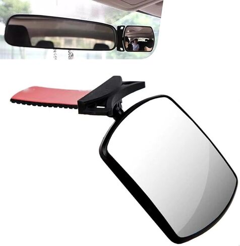 Car Sun Visor Child Observation Mirror, 3.5" x 2.2" 360 Degree Adjustable Rearview Auxiliary Mirror, Multi-function Curved Large View Lens, Universal for Most Cars (Black) in Saudi Arabia