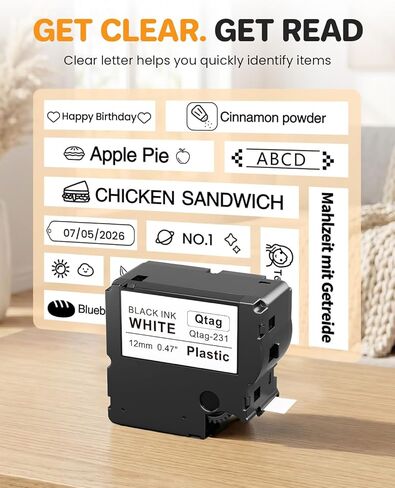 Replacement for Brother Btag Label Tape 12mm 0.47 Inch Btag-231 Btag231 Black on White Label Maker Tape Refills, Compatible with Brother P Touch PT-N10 PT-N20 PT-N25BT Label Makers, 12mm x 4m, 6-Pack in Kuwait
