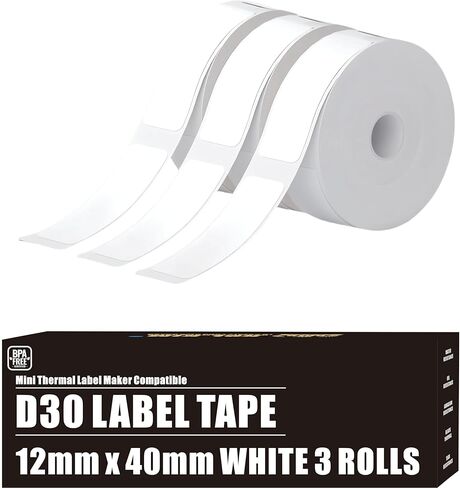 ملصقات D30 متوافقة مع ملصقات Phomemo D30 شريط الملصقات لـ Printmaster Print Master D30 Q30 Smart Mini Label Maker إعادة ملء Phomemo Label D30 شريط صانع الملصقات أبيض 12 × 40 مم 0.47 بوصة × 1.57 بوصة 3 لفات in Kuwait