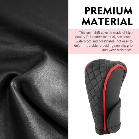 WZP Leather Car Gear Shift Knob Cover, Waterproof Anti-Slip Shifter Knob Cover, Universal Shift Knob Decoration Accessories for Cars,Trucks,SUVs (Black & Red) in Kuwait