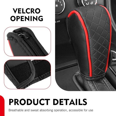 WZP Leather Car Gear Shift Knob Cover, Waterproof Anti-Slip Shifter Knob Cover, Universal Shift Knob Decoration Accessories for Cars,Trucks,SUVs (Black & Red) in Kuwait