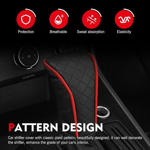 WZP Leather Car Gear Shift Knob Cover, Waterproof Anti-Slip Shifter Knob Cover, Universal Shift Knob Decoration Accessories for Cars,Trucks,SUVs (Black & Red) in Kuwait