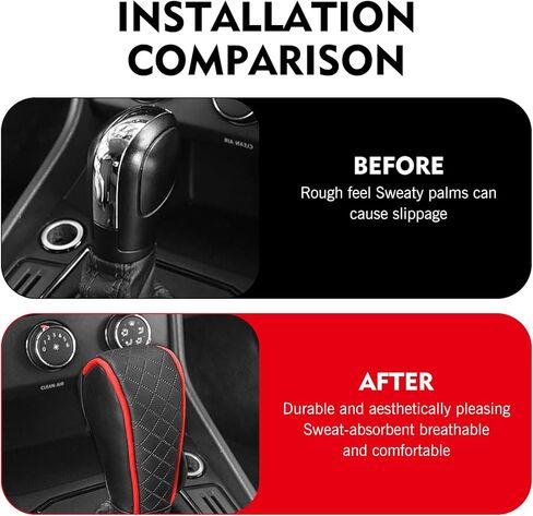 WZP Leather Car Gear Shift Knob Cover, Waterproof Anti-Slip Shifter Knob Cover, Universal Shift Knob Decoration Accessories for Cars,Trucks,SUVs (Black & Red) in Kuwait