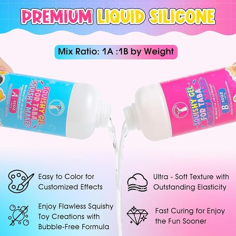 16 Pcs Taba Squishy Kit 64oz,1:1 AB Liquid Silicone Gel,FuFu Squishy Maker Kit with Mold,Silicone Rubber Squishy Toys for Stress Relief,Entertainment,Party Favors,Birthday in Saudi Arabia