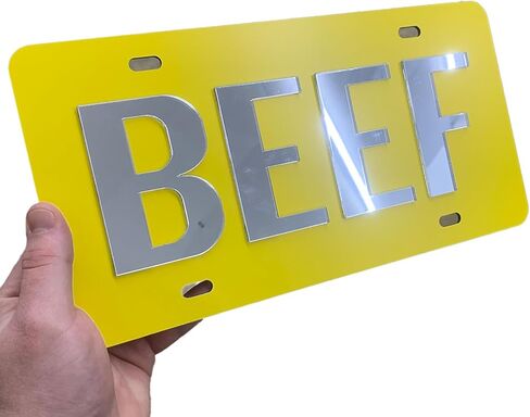 3D Mirror Acrylic Beef Novelty License Plate – Heavy Duty 1/8" Aluminum Composite Vanity Front Tag for Cattle Ranchers, Farmers, and Truckers – Premium 3D Series Livestock Decor in Saudi Arabia