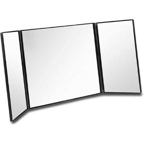 Universal Fit Tri Fold Foldable Clip On Car Sun Visor Vanity Mirror for Makeup and Travel Use in Auto Truck SUV and Rear View Mirror Applications Size 12 x 5.5 Inches Black in Saudi Arabia