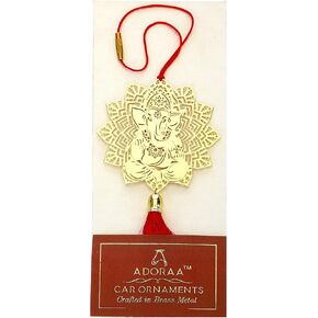 Adoraa Lotus Ganesha Car Rear View Mirror Décor in brass, Ganesh Ji Rear View Mirror Car Hanging Ornament/Car Pendant/Amulet for car, Perfect Car Charm/Accessories in Saudi Arabia