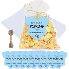 60 Set Baby Shower Popcorn Bags, Thank You Tags Favor Bags with Twist Ties, Cellophane Treat Bags for Candy, Popcorn, Cookies – Perfect for Gender Reveal Party Supplies, Baby Shower Party Favors Decorations (blue) in Kuwait
