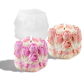 3D Tulip Bouquet Flower Molds Silicone Candle Molds for Candle Making Supplies, Reusable DIY Tulip Flower Silicone Mold for Candle Soap Resin Plaster Crafts Floral Home Decor Festival Handmade Gifts in Saudi Arabia