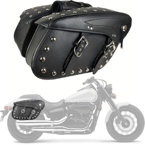 Pair of Motorcycle Saddlebags with Studded Rivet Design, 30L Large Capacity Water-Resistant PU Leather Bags, Quick-Release with Braided Straps in Saudi Arabia