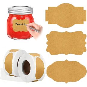 QDOAOF-600Pcs Gift Tags Stickers Name Labels Stickers, 2" x 1.2" Kraft Label Stickers Writable Gift Labels, Self-Adhesive Handmade Bottle All-Purpose (Brown-2 * 300 Pcs) in Saudi Arabia