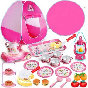 Kids Camping Set with Tent - Pop Up Tent, Indoor Outdoor Pretend Play with Tea Party Set for Little Girls, Princess Toys for Toddler Girls, Gift Idea for Girls Age 3 4 5 6 Year Old Birthday Christmas in Saudi Arabia