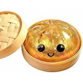 Giant Dumpling Stress Ball, Big Squishy Steamed Bun Fidget Toy with Steamer, Helps with Stress Relief, Soft Squeeze Ball for Kids and Adults (Golden) in Kuwait