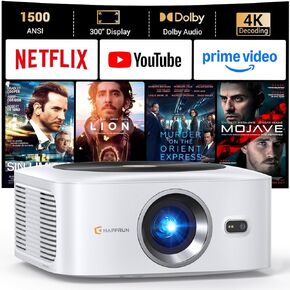 HAPPRUN Projector, [Electric Focus] Mini Projector, 1080P Support Portable Bluetooth Projector With Speaker, 200" Support Outdoor Movie Projector Compatible With Smartphone/HDMI/USB/AV/Fire Stick/PS5 in Saudi Arabia