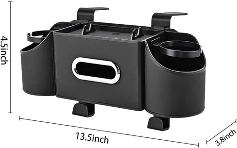 Backseat Car Organizer with Cup Holder & Tissue Box, 4 in 1 Car Seat Storage Organizer with Hooks, Universal Seat Back Cup Holder Phone Tray Ideal for Travel(Cool Black) in Saudi Arabia