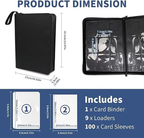 Rempry 9 Pocket Card Binder, 30 Double Sided Pages Card Album with Zipper, Holds 540 Cards, Include 9 Rigid Sleeves & 100 Soft Sleeves in Saudi Arabia