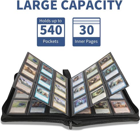 Rempry 9 Pocket Card Binder, 30 Double Sided Pages Card Album with Zipper, Holds 540 Cards, Include 9 Rigid Sleeves & 100 Soft Sleeves in Saudi Arabia
