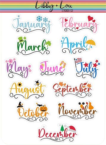 Libby and Lou Sticker Co Months of the Year Planner Sticker | Undated Planner | Matte | 5" x 7" Sheet in Kuwait