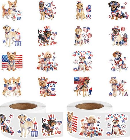 1000 Pcs 4th of July Patriotic Stickers Roll, Watercolor Animal Gnome Star Heart Flag Stickers, Independence Day Labels for Party Favors Scrapbooking Crafts Teacher Rewards in Kuwait